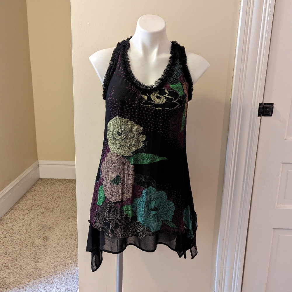 hype black silk floral tunic size xs